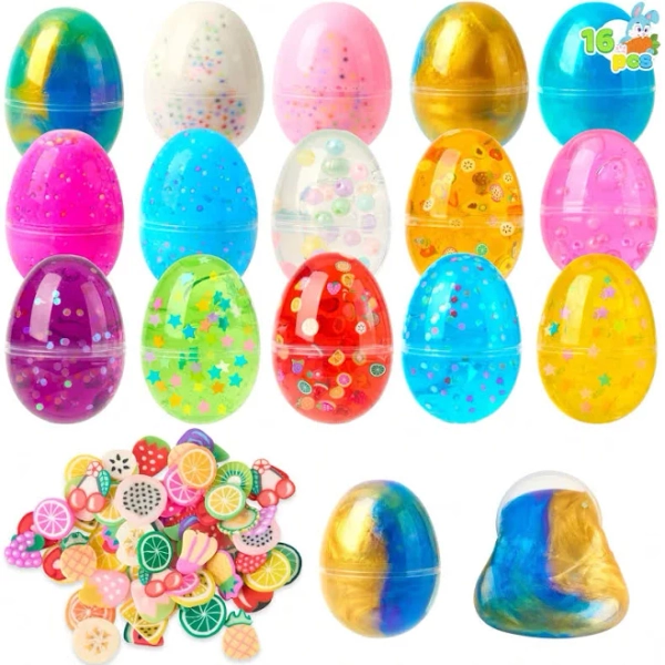 Joyfy 16Pcs Slime Eggs Stress Relief Toys Easter Eggs,Easter Basket Stuffers Egg Fillers Gifts Party Favors Slime With Crystal Galaxy,one-size