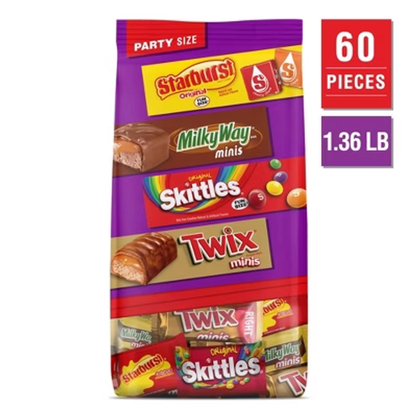 Twix, Skittles, Starburst, & Milky Way Variety Candy Assortment, Party Size - 21.82oz/60ct Bulk Bag