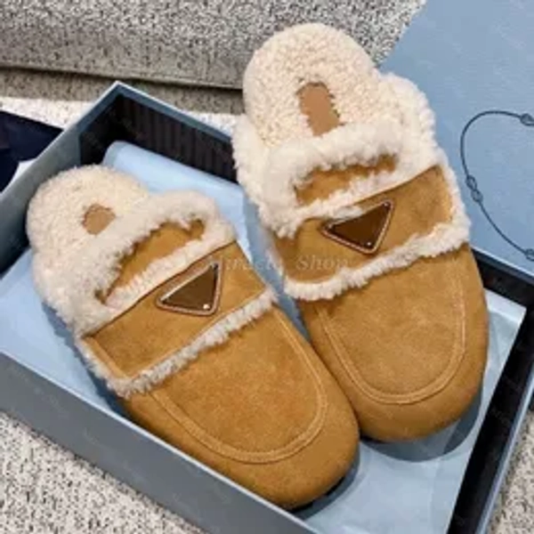 Women Designer Sandals Flat Comfort Clog Fluffy Sandals Women Round Toe Wool Slippers Trendy Fluffy Slippers Suede Flat Casual Mule Shoes Luxury Designer Fur Slides