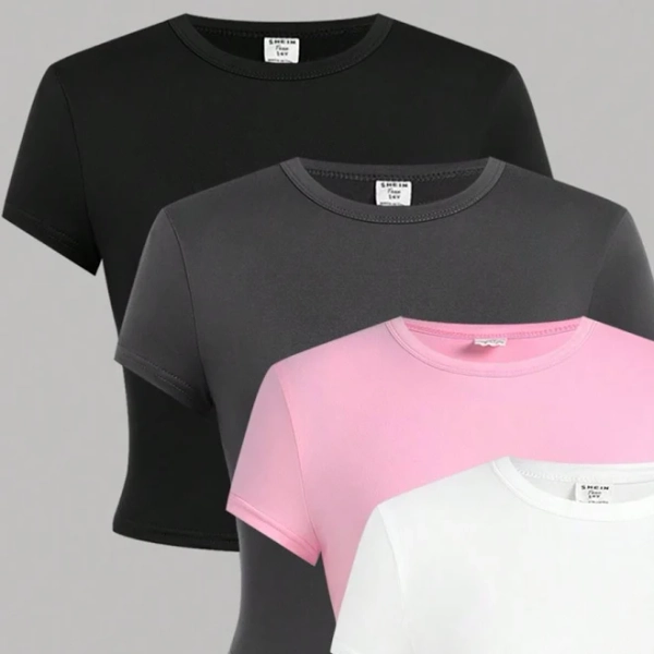 SHEIN Teen Girl Slim Fit Round Neck Short Sleeve Graphic T-Shirt Set