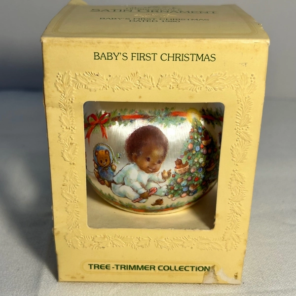 Hallmark Baby's First Christmas Satin Ornament 1980 Tree Trimmer Collection