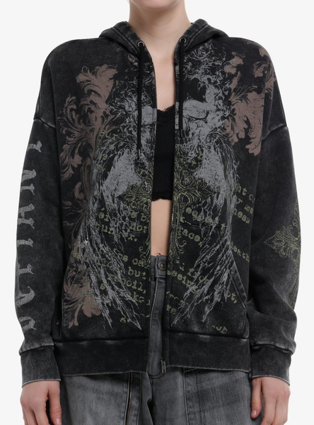 Defiant Wings & Filigree Washed Girls Hoodie