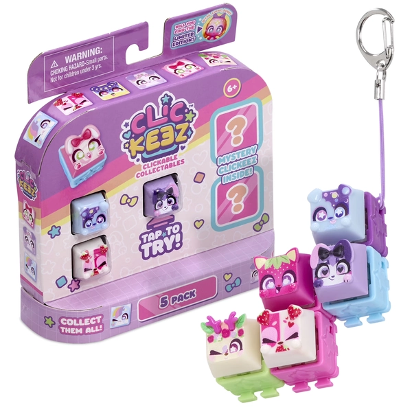 Clickeez Series 1, 5 Pack- Collectable Character Keyboard Key Fidget Toy For Ages 6 And Up
