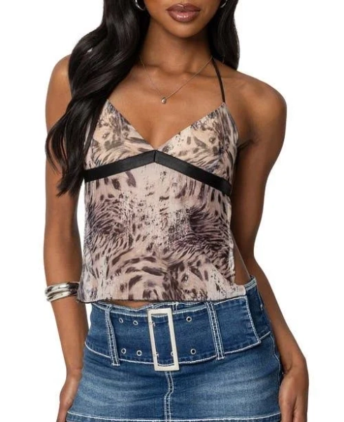 Edikted Women's Ziena Leopard Printed Backless Top