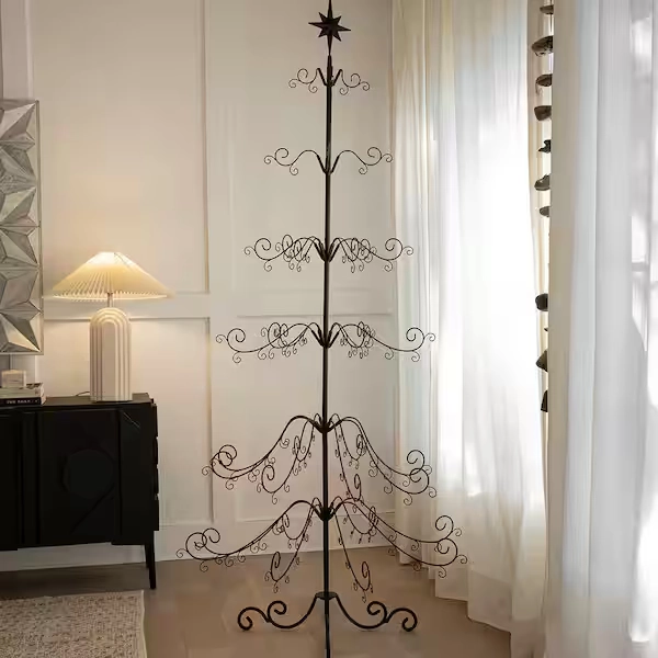 Barton 6.4 ft. Black Color Metal Artificial Christmas Tree Frame Stand with Hooks for Decorative Ornaments 96814