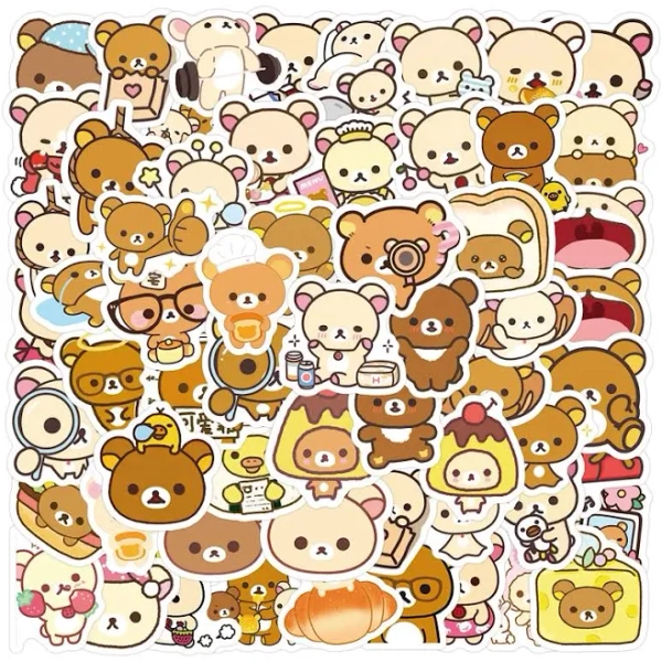 105Pcs Cute Rilakkuma Stickers Korilakkuma Bear DIY Stickers Scrapbooking Phone Luggage Skateboard