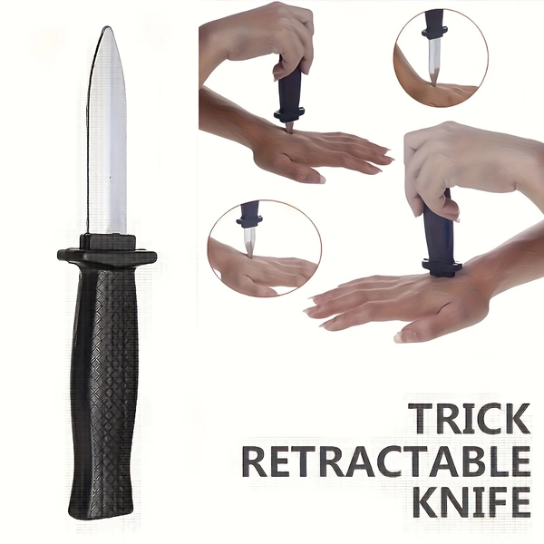 Black PVC Retractable Prank Knife - 5 Scary Halloween and Christmas Gag Gifts, Textured Handle Magic Fake Dagger for Halloween Costumes, a Humorous Prank Prop
