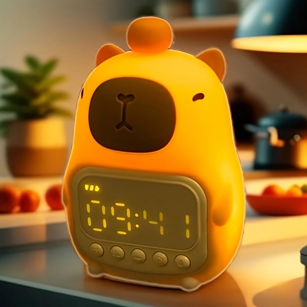 Cute Dolphin Alarm Clock Night Light, Rechargeable Dimming Fun Bedroom Wake-Up Decoration Night Light, Digital Display, Unlimited Dimming, Gentle Sleeping Companion, Perfect Christmas Gift