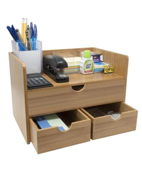 3-Tier Bamboo Desk Organizer Countertop Organization and Storage with 3 Drawers declutter Office, Makeup Vanity and more