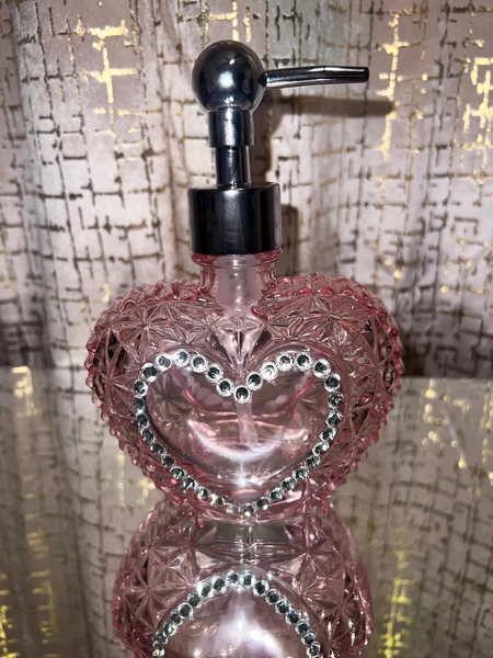 Pink Glass Heart w/ Diamonds soap dispenser