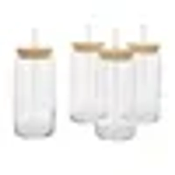 Mainstays Briar Can Glass Drinkware with Lids & Straws, Set of 4