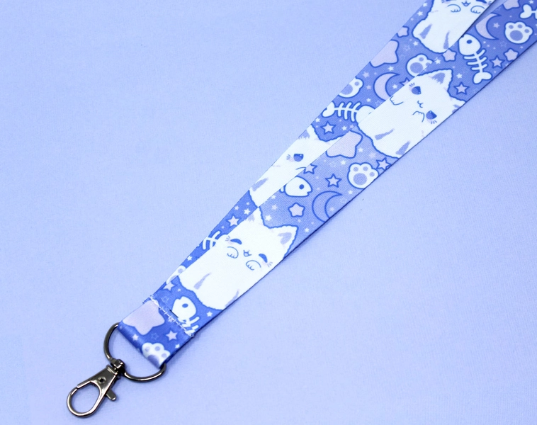 Creepy Cute Ghost Cat Lanyard for Keys | 36” | Silver Lobster Clasp | Yami kawaii kitty ID badge holder, Kidcore vibes, Neko accessories