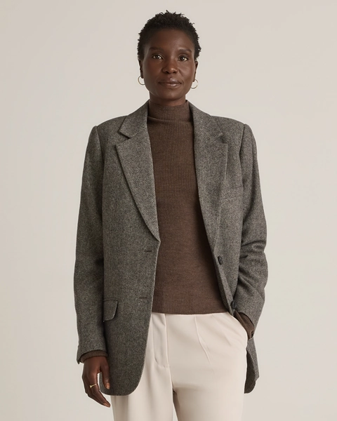 Italian Wool Oversized Blazer in Textured Brown