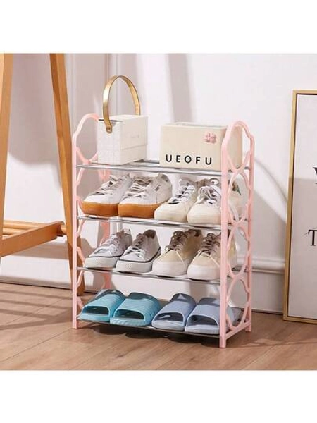 1pc 4-Layer Entryway Furniture Shoe Rack, Multifunctional Simple Storage Rack And Shoe Organizer, Metal Steel Pipe And Plastic Bracket, Space Saving, Easy To Install, Suitable For Corridors, Entrances, Living Rooms, Bedrooms