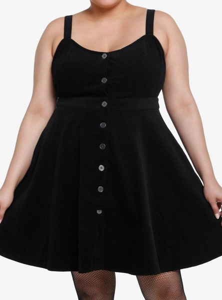 Social Collision Black Corduroy Button Front Sweetheart Dress Plus Size