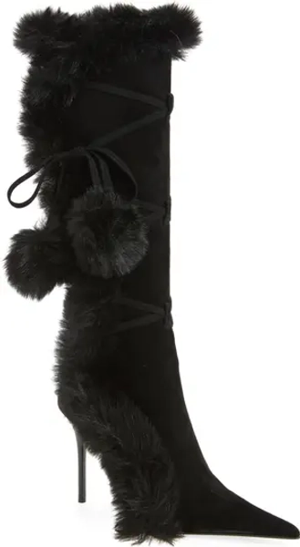 Chilly Faux Fur Trim Pointed Toe Boot
