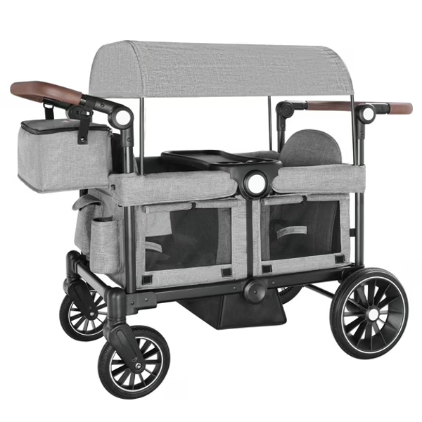 AILEEKISS Collapsible Wagon Stroller for 2 Toddlers with Adjustable Canopy, 44 Pounds, Grey