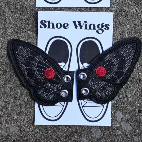 Mothman Shoe Wings, Embroidered  Shoe Accessories, Cosplay, West Virginia Cryptid