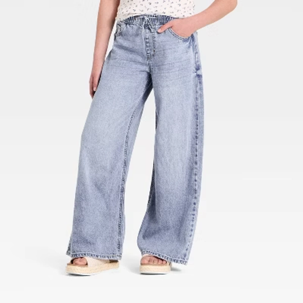 Girls' Mid-Rise Extra Wide Leg Jeans - art class™ Medium Wash XS