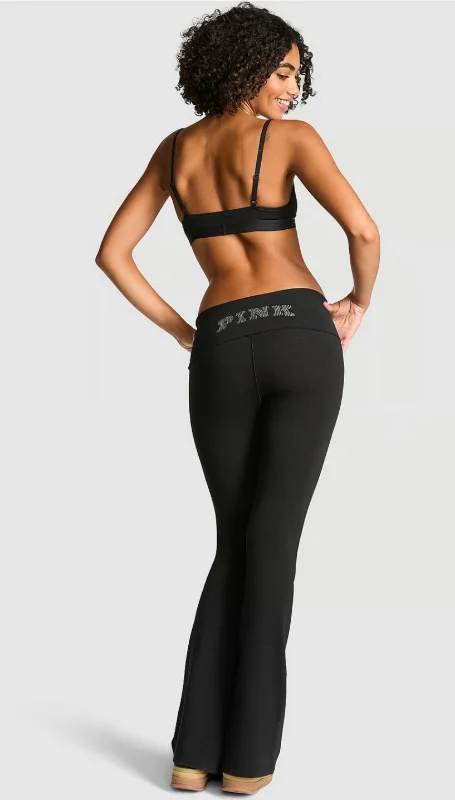 Buy All-Day Cotton Foldover Flare Leggings, Limited Edition Medium Heather Grey Bling - Order Bottoms online - PINK US
