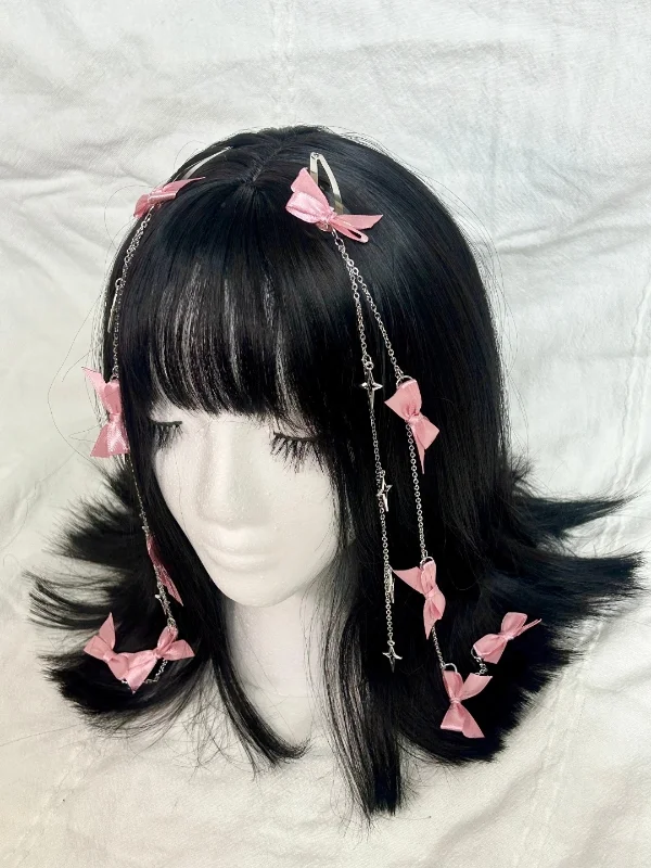 Tassel hair chain | bow hair clip | Aurora PINK harajuku rave festival