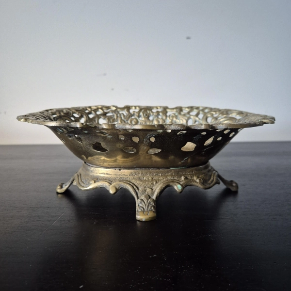 Vintage Ornate Footed Brass Bowl