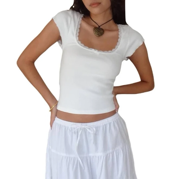 Y2K Fairy Grunge Lace Collar Shortsleeve Shirt