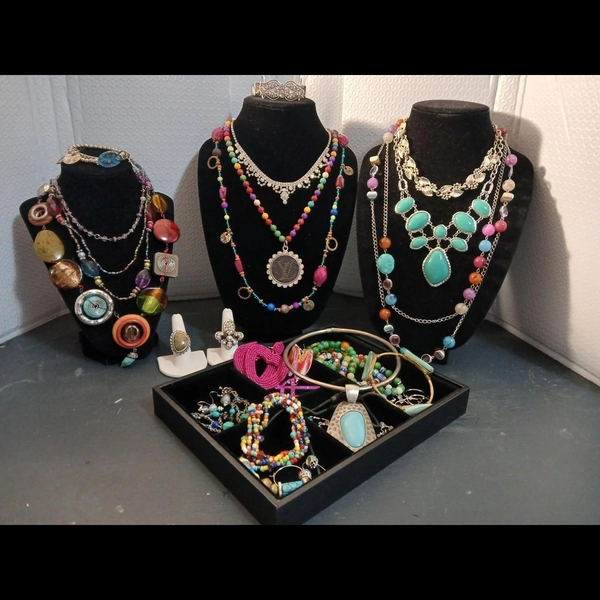 Multi-strand statement necklace set with assorted...