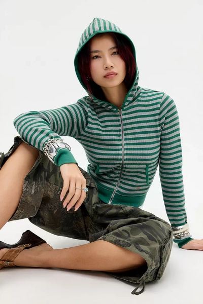 BDG Navy Iris Stripe Zip-Through Hoodie