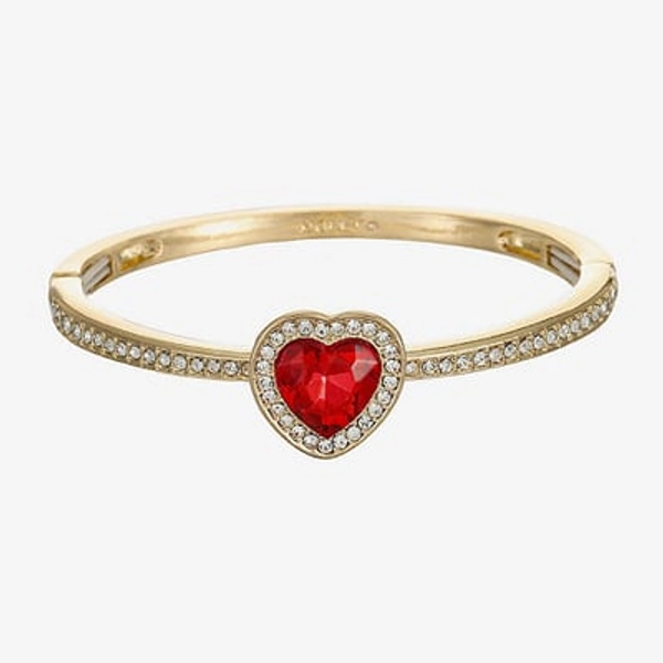 Monet Jewelry Gold Tone Womens Red Glass Heart Bangle Bracelet, One Size, Red