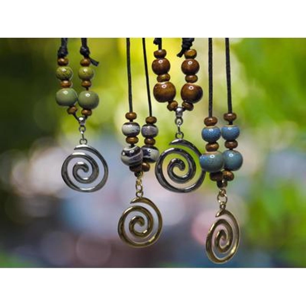 Spiral Swirl Stainless Steel Charm Pendant Ceramic Beaded Silver or Gold Boho Hippie Whimsical Gothic Adjustable Choker Necklace