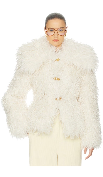 Dramatic Collar Faux Shearling Jacket