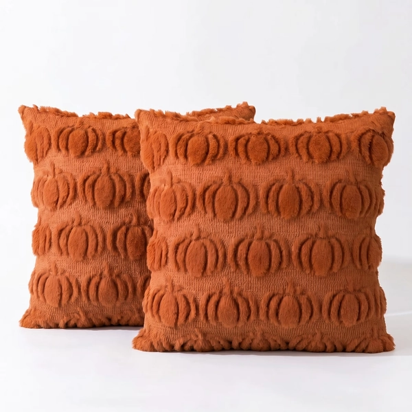 Sm:)e Pumpkin Plush Faux Fur Jacquard Fall Throw Pillow Cover 18x18 Inch, Set of 2, Silky Soft Seasonal Cushion Case for Sofa Couch Caramel - Walmart.com
