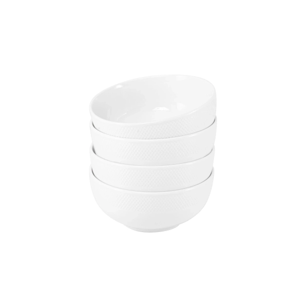 Diamond Embossed Cereal Bowl White  Set of 4