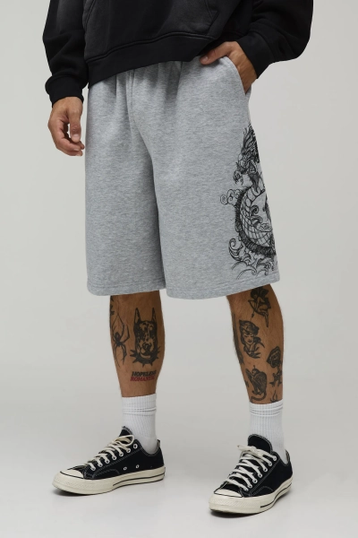 Baggy Fit Dragon Printed Jersey Short