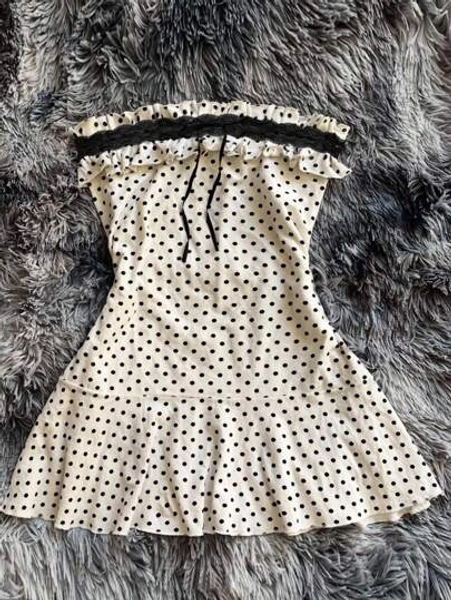 INAWLY Plus Size Elegant Polka Dot Print Strapless Dress, Summer