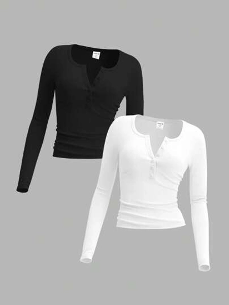 SHEIN Girlism Tween Girl Fitted Casual Simple 2 Pieces Cardigan Long Sleeve T-Shirt