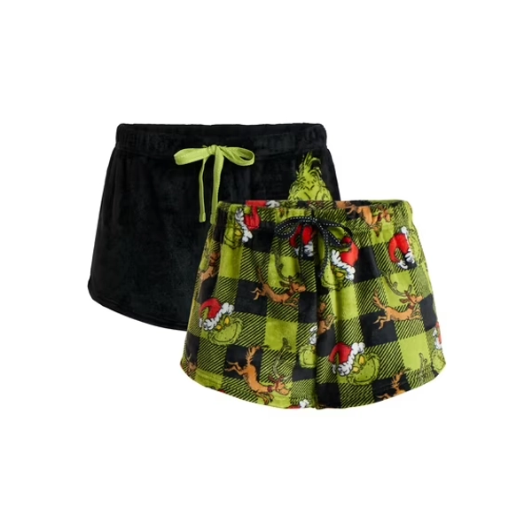 Dr. Seuss The Grinch Women's Plush Sleep Shorts, 2-Pack, Sizes XS-3X