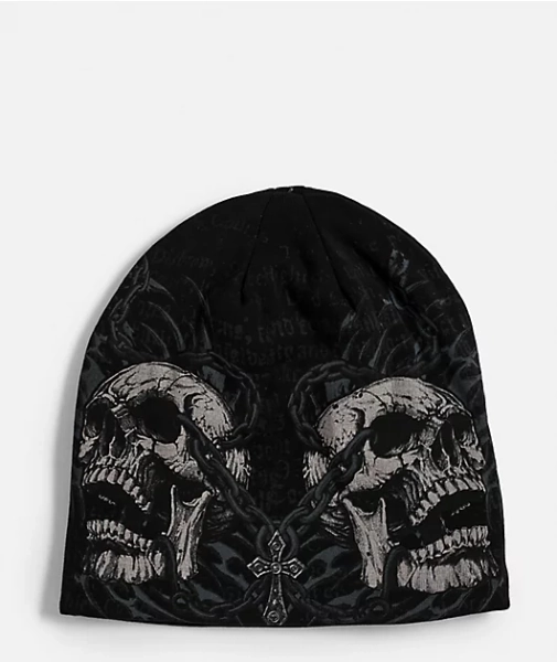Affliction Decimation Black Reversible Skully Beanie
