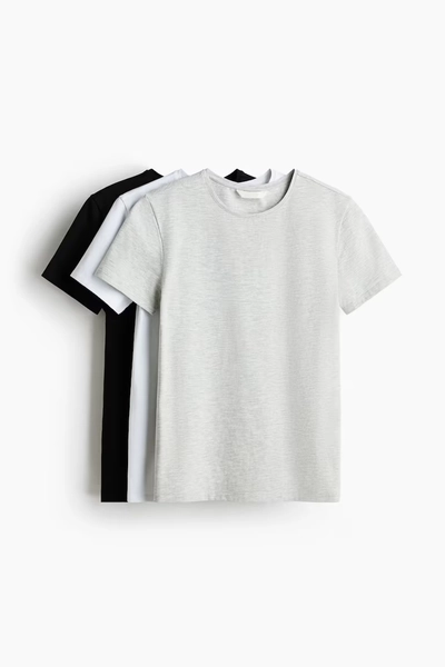 3-pack T-shirts - Grey marl/White/Black