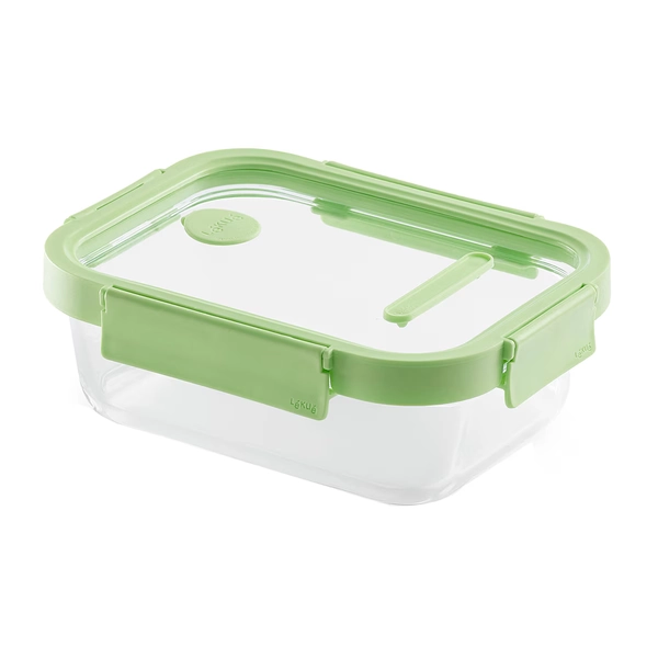 Hermético de vidrio rectangular Storage&Preservation Lékué - Verde 370 ml