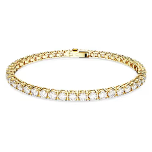 Matrix Tennis bracelet, Round cut, White, 18K gold finish