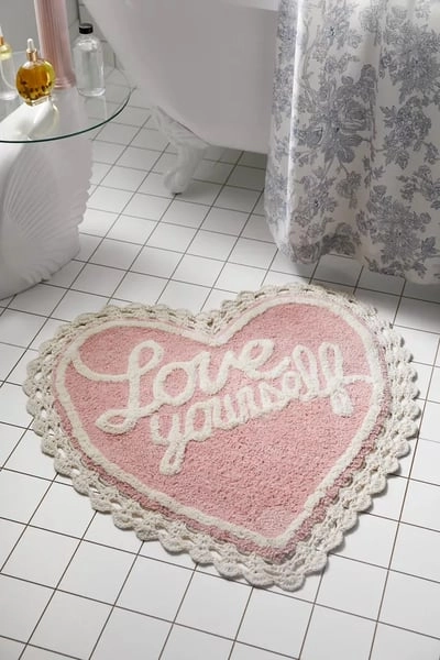 Love Yourself Heart Shape Tufted Bath Mat