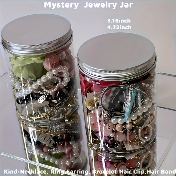 A Mysterious Jewelry Jar with Over 15pcs - Surprise Jewelry Box, Featuring Necklaces, Earrings, Rings And Bracelets. with A Retro Hip-hop Style And Made Of Durable Zinc Alloy, It'S The Perfect Birthday Gift for Ladies, Jewelry for Women High Quality