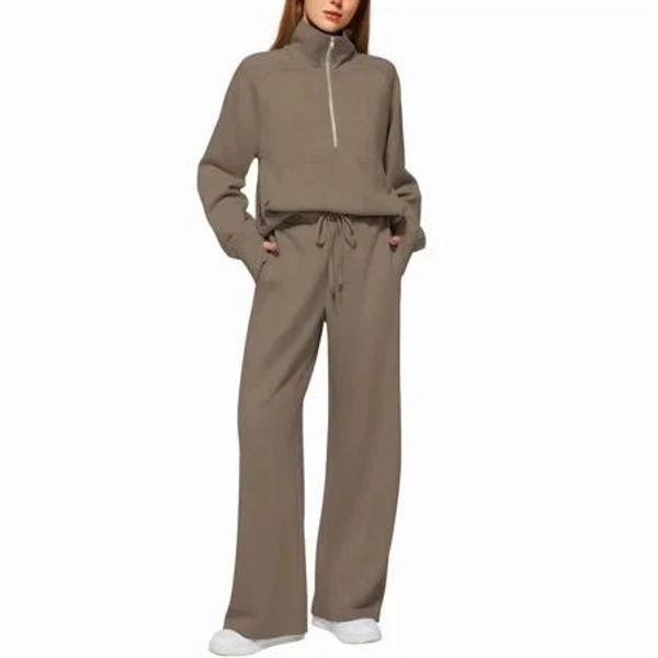 Women's Oversized Half Zip Pullover Hoodie Set with Pockets