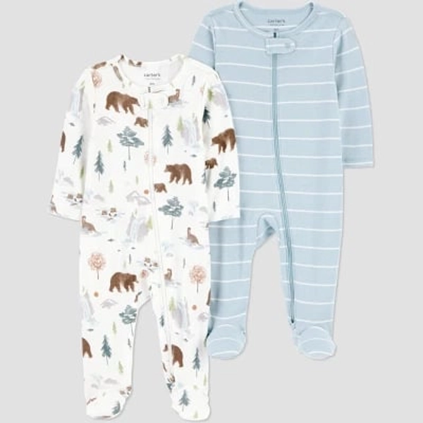 Carter's Just One You® Baby Boys' 2pk Forest/Striped Sleep N' Play - Blue Newborn