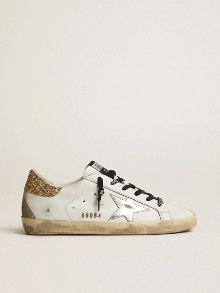 Golden Goose - Women's white leather Super-Star with glittery heel tab