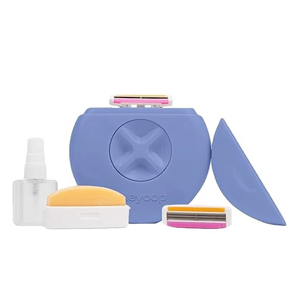 Alleyoop Portable Travel Razors For Women - Perfect For Touch Ups On-The-Go - Includes Refillable Blades, Moisturizing Bar & Water Spray Bottle - Safe For All/Sensitive Skin Types (Periwinkle