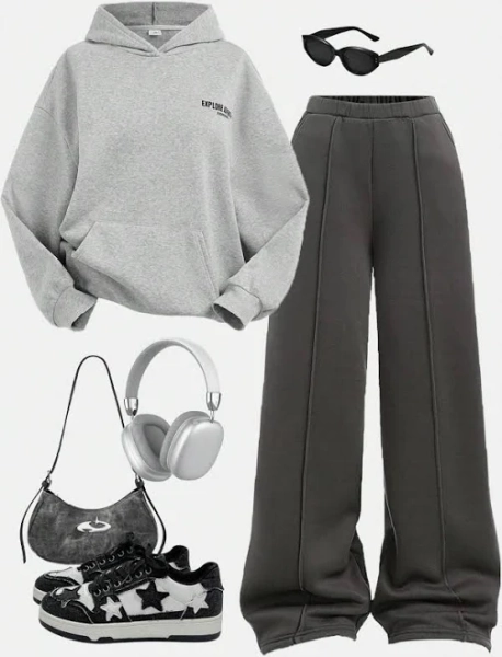 SHEIN Oversized Letter Graphic Hoodie Set