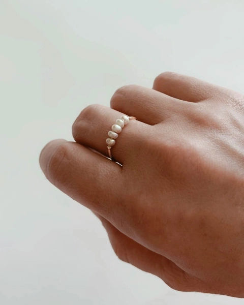 Never Fades - Waterproof - Freshwater Pearls Ring - 18k Gold Pearl Ring - Gold Beach Ring - Stackable Ring - Gold Minimalist Ring - R1